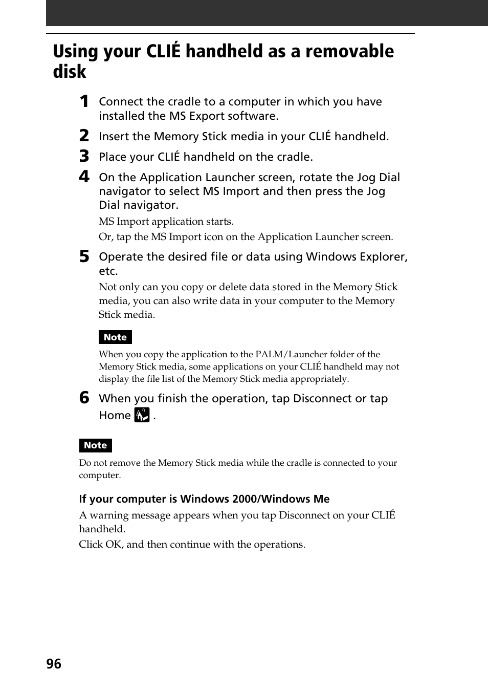 Using your clié handheld as a removable disk | Sony PEG-T615C User Manual | Page 96 / 104