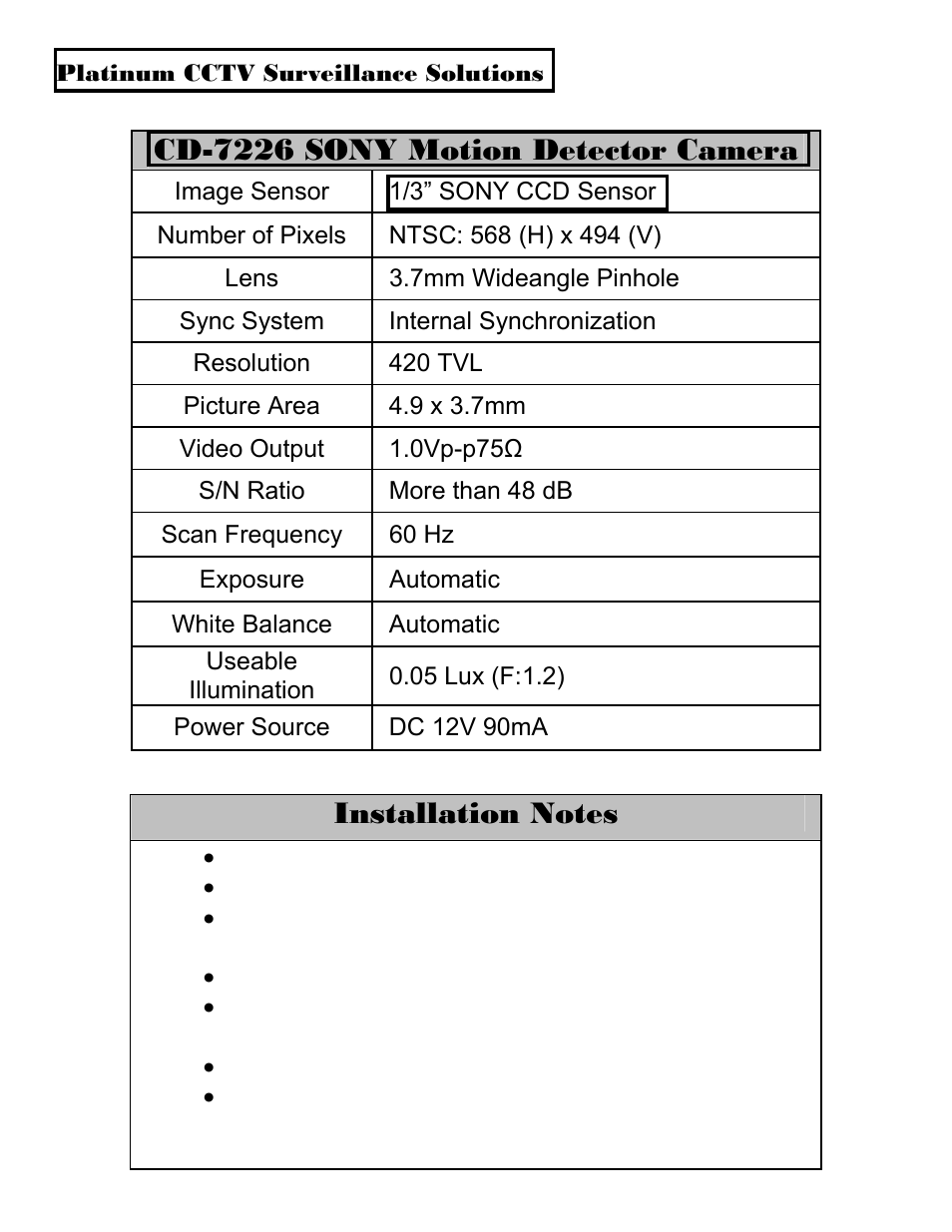 Cd-7226 sony motion detector camera | Sony CD-7226 User Manual | Page 2 / 2