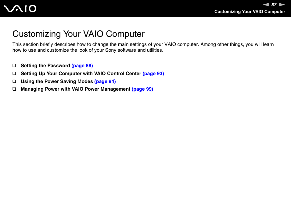 Customizing your vaio computer | Sony VAIO VGN-FW200 User Manual | Page 87 / 186