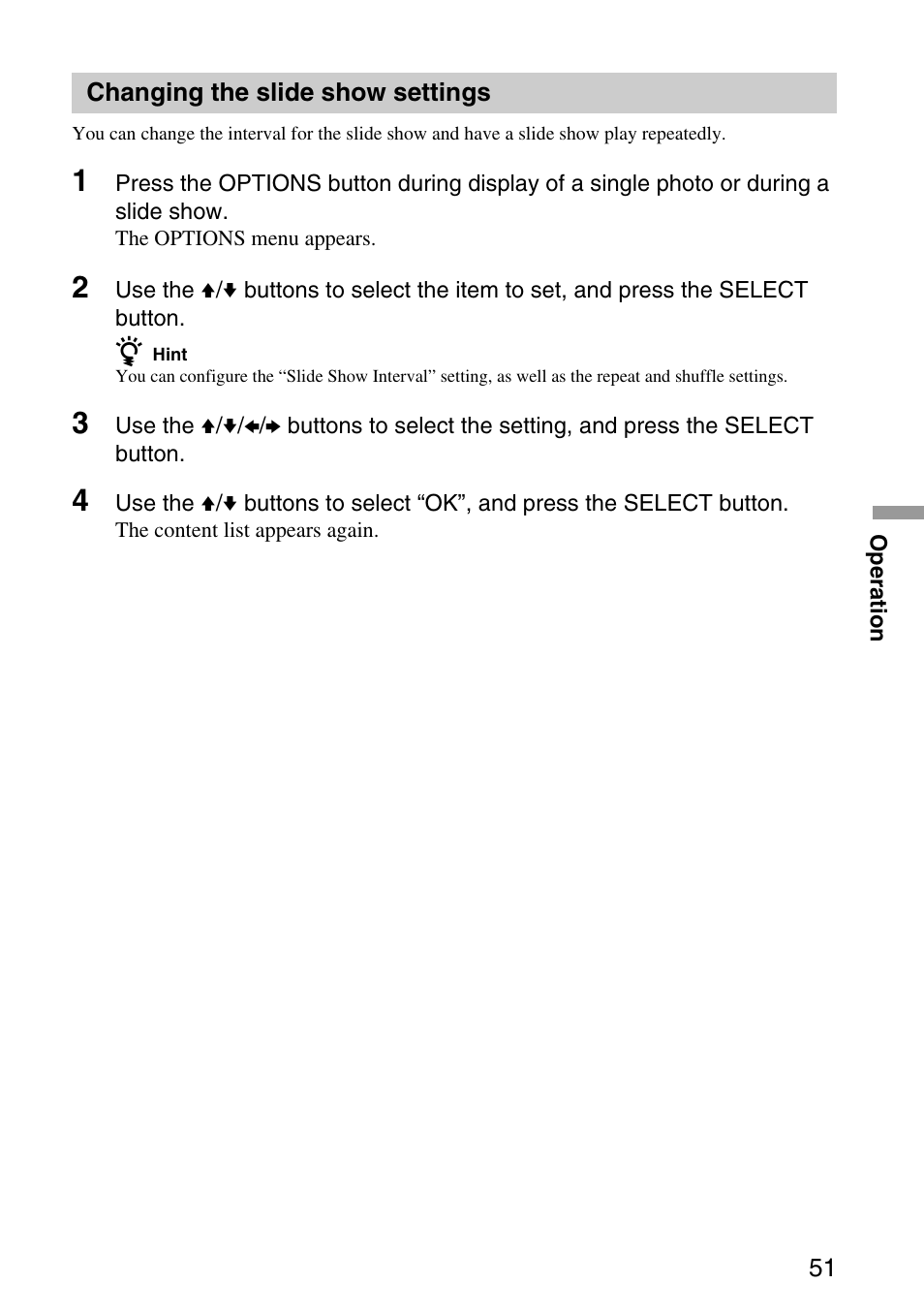 Changing the slide show settings, Changing the slide show settings 51 | Sony VGP-MR100 User Manual | Page 51 / 69