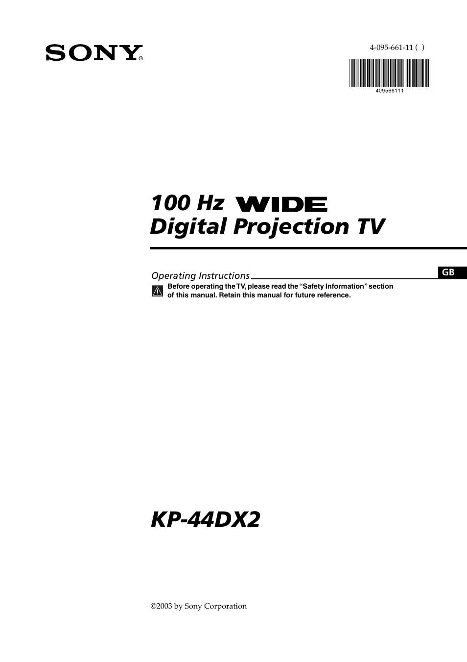 Sony KP-44DX2 User Manual | 40 pages