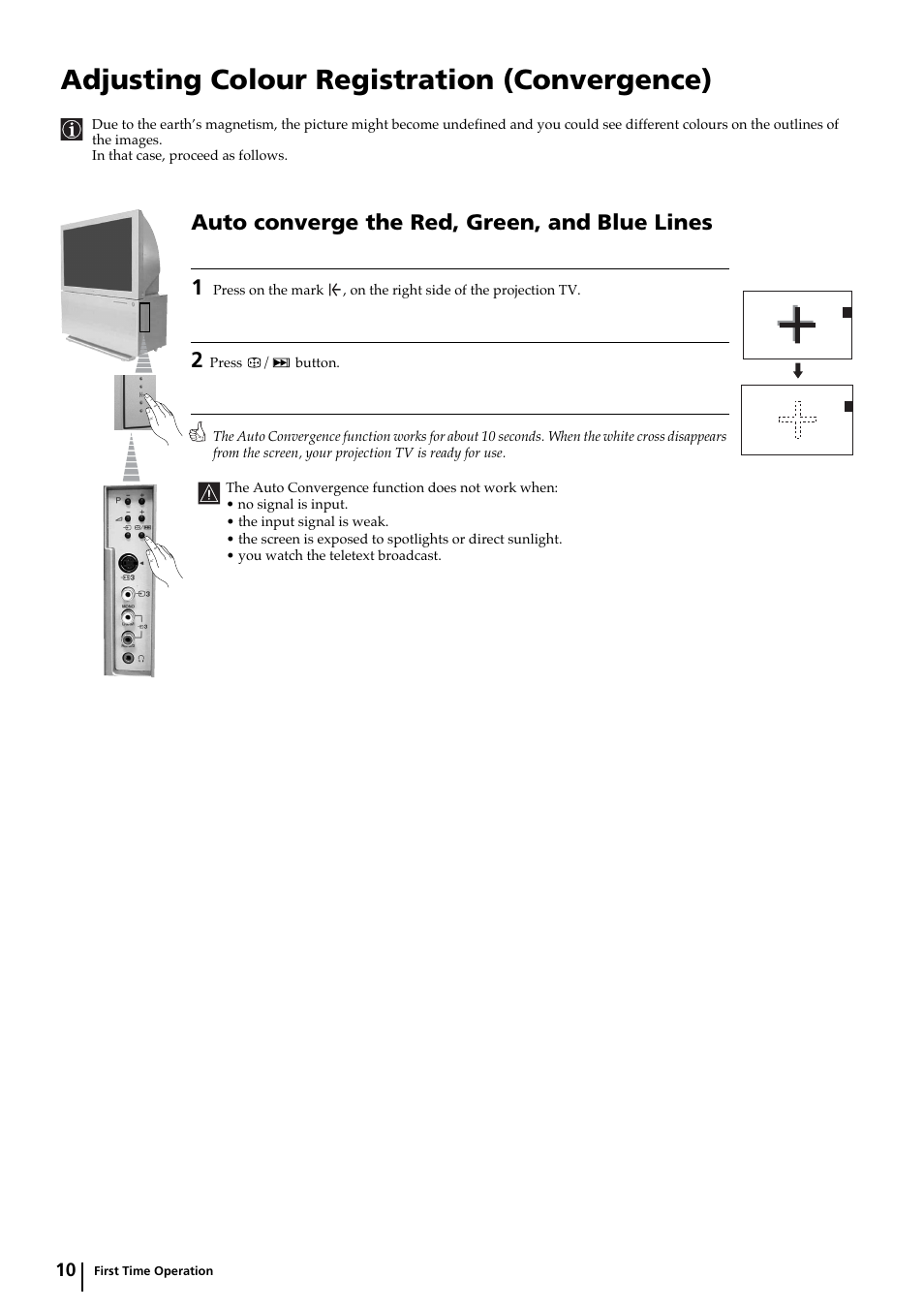 Adjusting colour registration (convergence), Auto converge the red, green, and blue lines 1 | Sony KP-44DX2 User Manual | Page 10 / 40