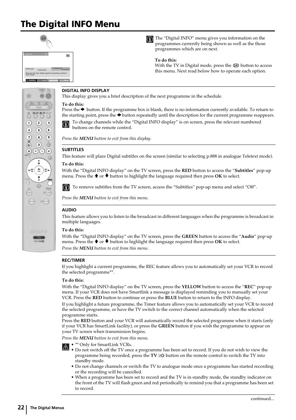 The digital info menu | Sony KP-44DX2 User Manual | Page 22 / 40