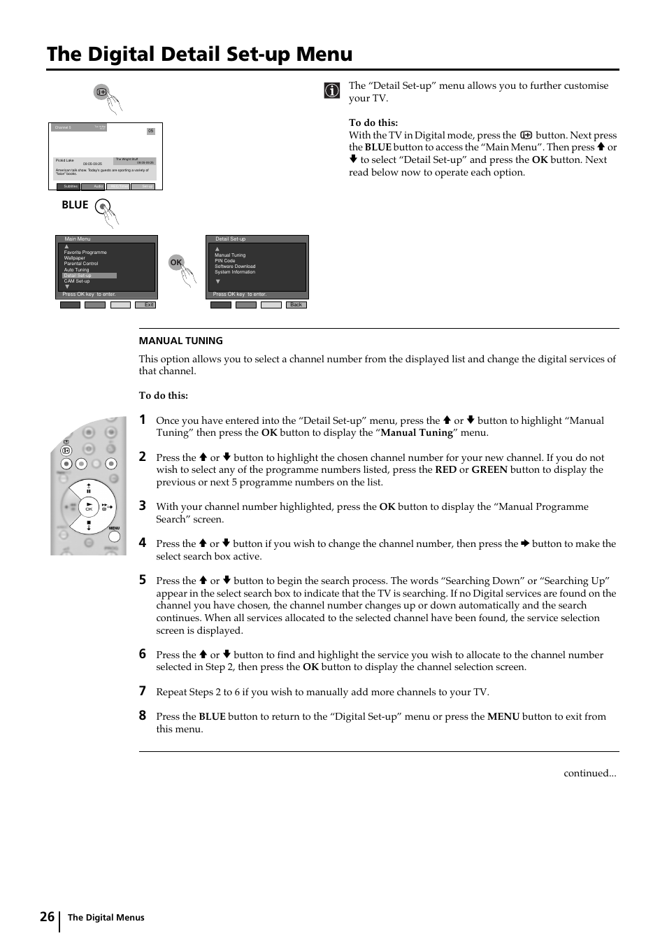 The digital detail set-up menu | Sony KP-44DX2 User Manual | Page 26 / 40