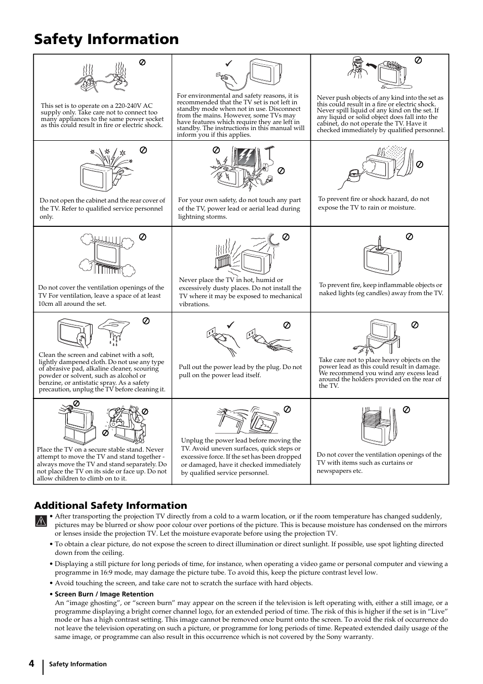 Safety information, Additional safety information | Sony KP-44DX2 User Manual | Page 4 / 40