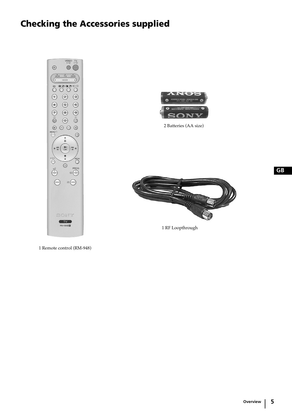 Checking the accessories supplied | Sony KP-44DX2 User Manual | Page 5 / 40