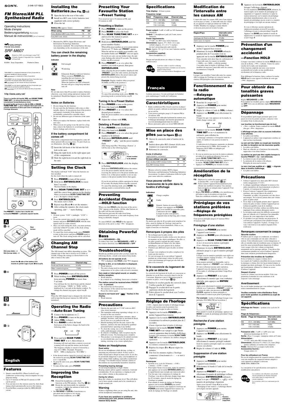 Sony SRF-M607 User Manual | 2 pages