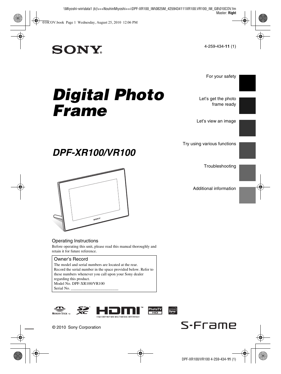 Sony DPF-VR100 User Manual | 40 pages