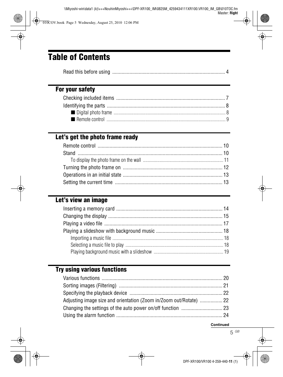 Sony DPF-VR100 User Manual | Page 5 / 40