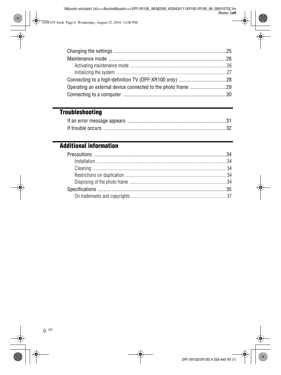 Troubleshooting, Additional information | Sony DPF-VR100 User Manual | Page 6 / 40