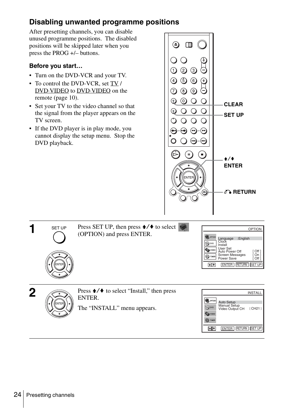 Disabling unwanted programme positions | Sony SLV-D980P User Manual | Page 24 / 124