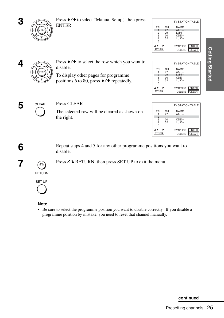 Getti ng sta rted, Press o return, then press set up to exit the menu | Sony SLV-D980P User Manual | Page 25 / 124