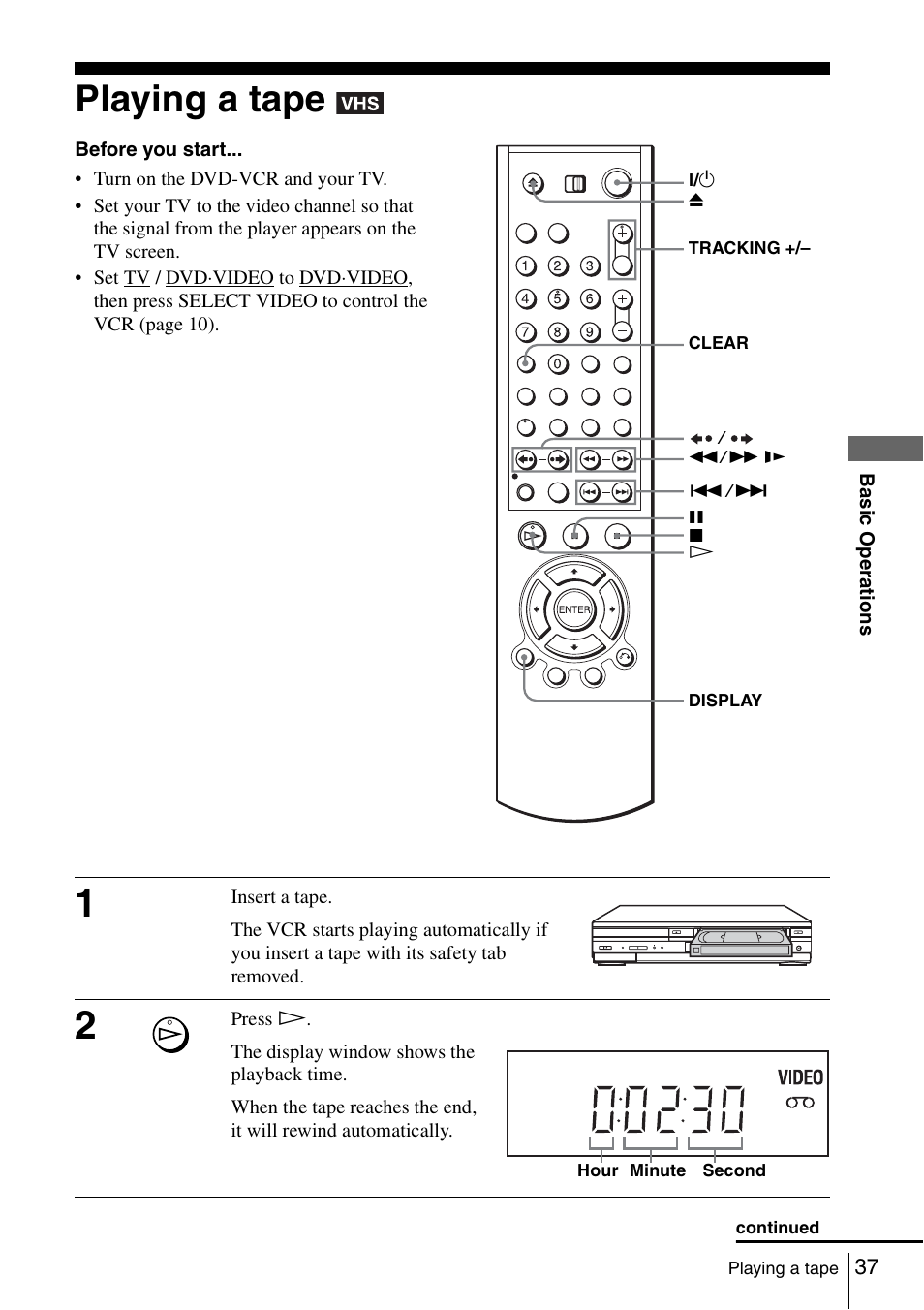 Playing a tape, 37 pla | Sony SLV-D980P User Manual | Page 37 / 124