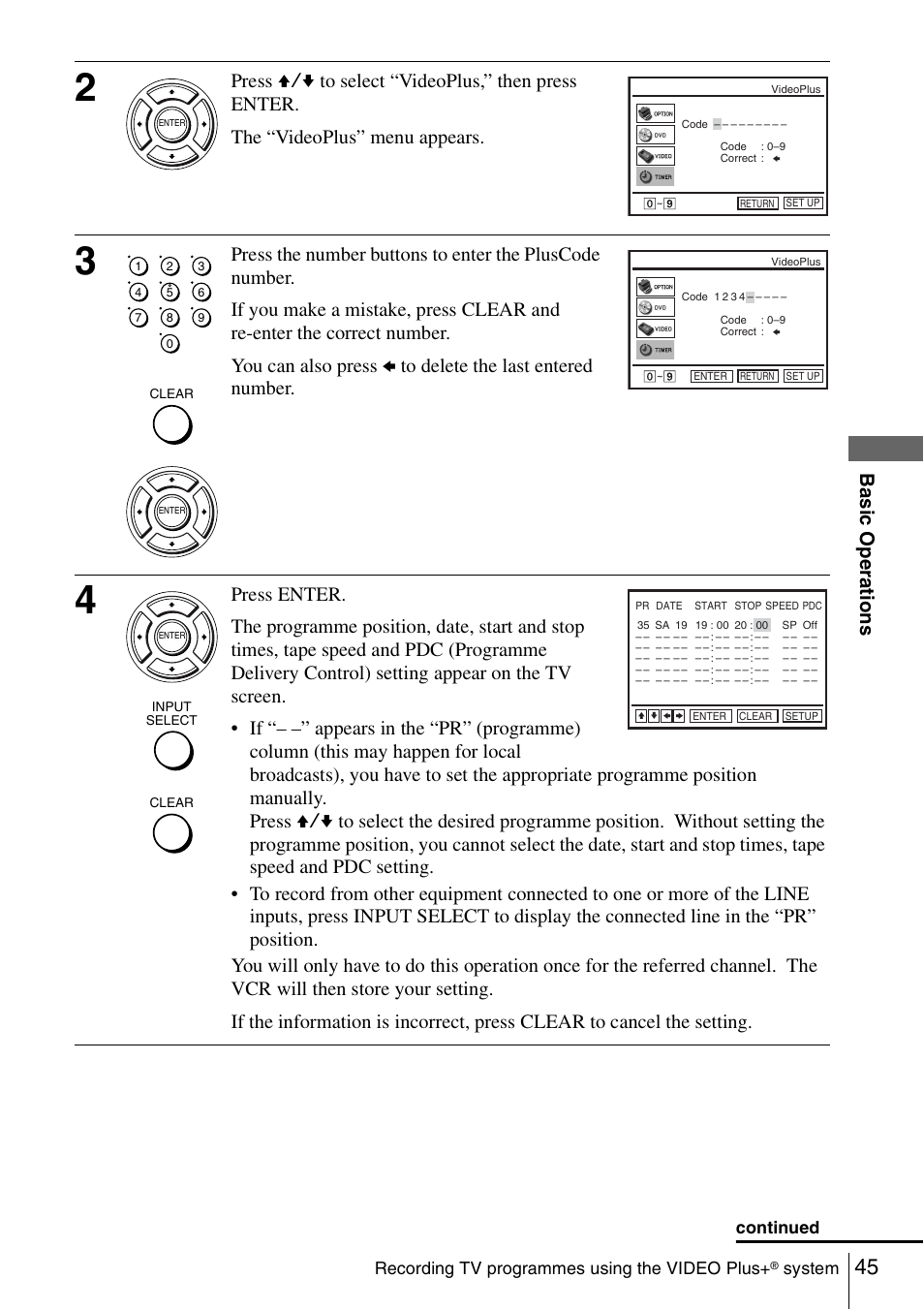 Ba sic o p er at ions | Sony SLV-D980P User Manual | Page 45 / 124