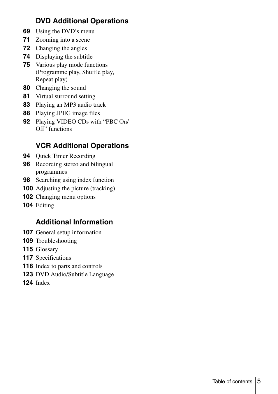 Sony SLV-D980P User Manual | Page 5 / 124