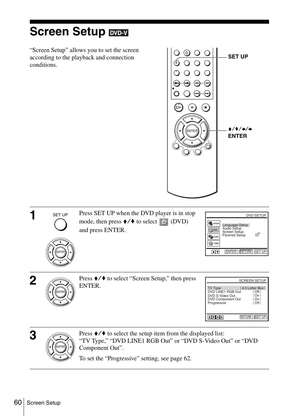 Screen setup, 60 sc, See “screen setup” on | Sony SLV-D980P User Manual | Page 60 / 124