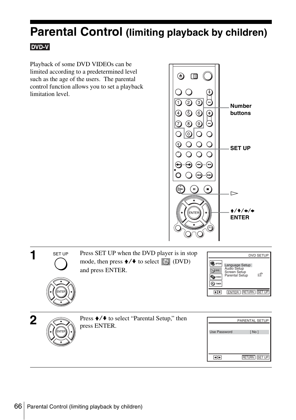 Parental control (limiting playback by children), 66 p, Parental control | Limiting playback by children) | Sony SLV-D980P User Manual | Page 66 / 124