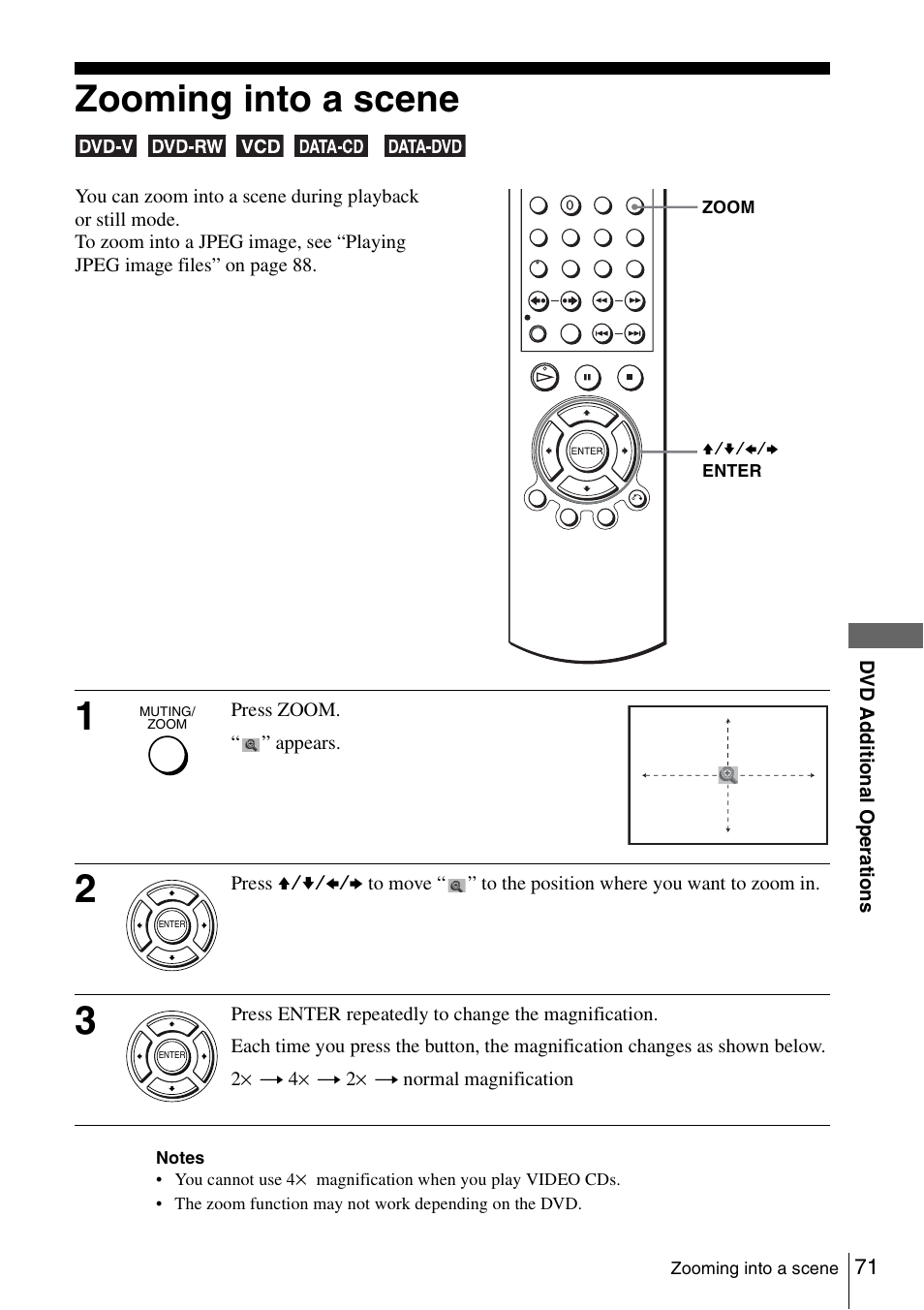 Zooming into a scene, 71 zo | Sony SLV-D980P User Manual | Page 71 / 124