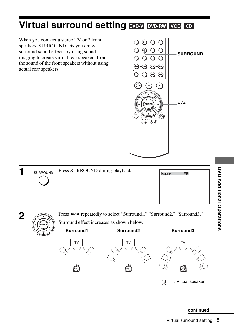 Virtual surround setting, 81 v | Sony SLV-D980P User Manual | Page 81 / 124