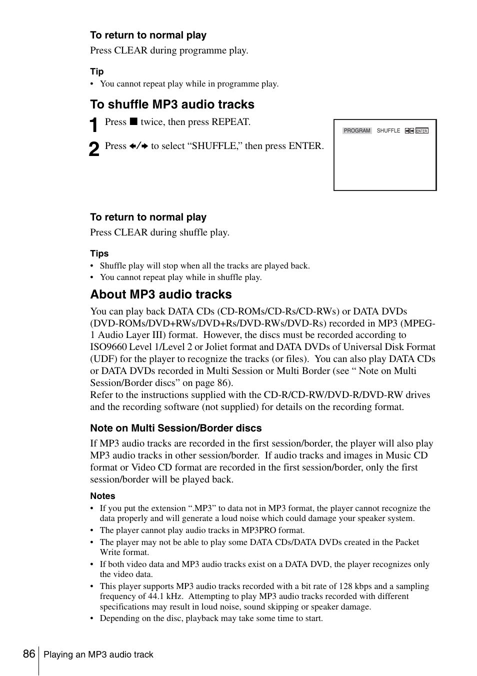 About mp3 audio tracks | Sony SLV-D980P User Manual | Page 86 / 124