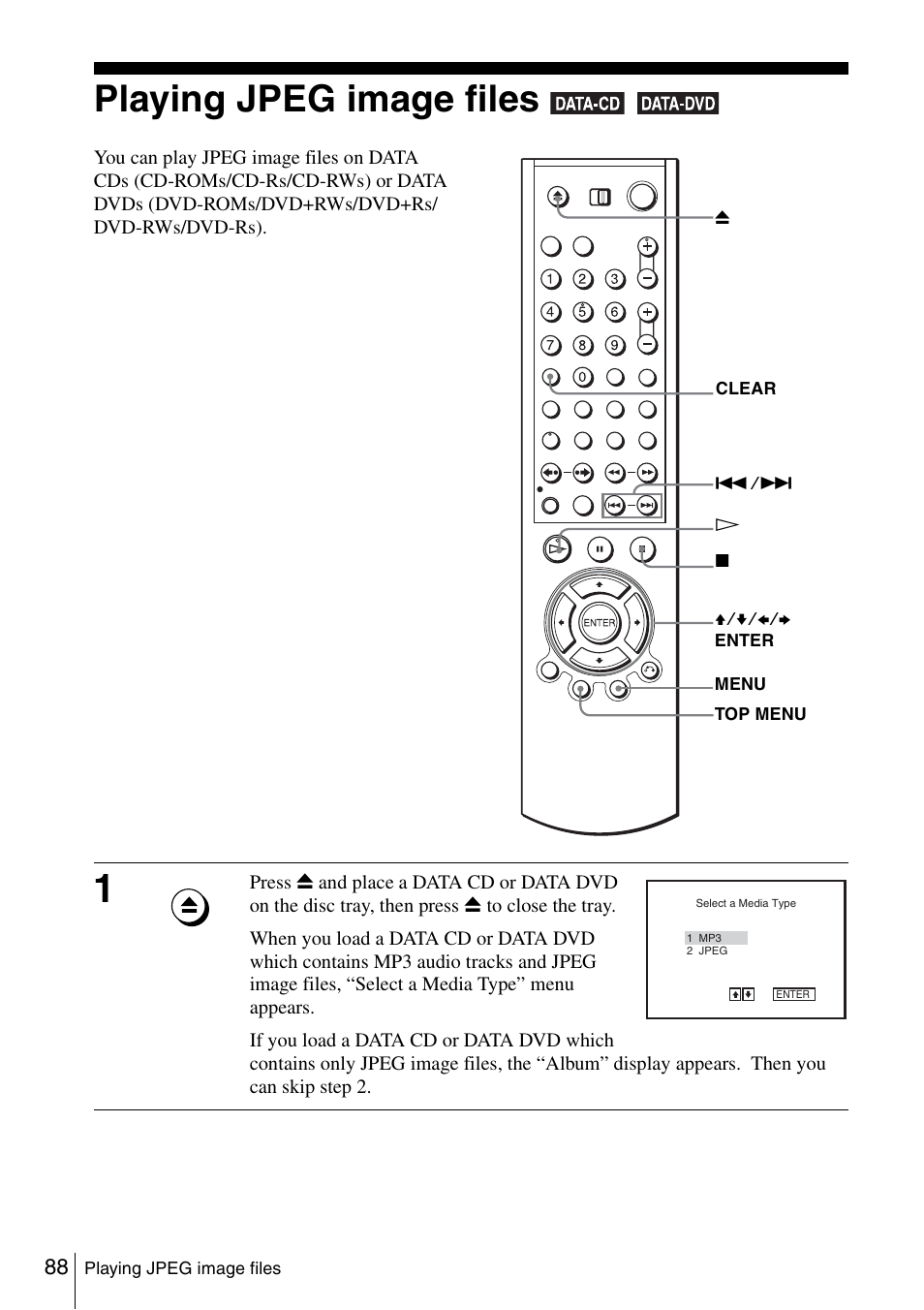 Playing jpeg image files, 88 play | Sony SLV-D980P User Manual | Page 88 / 124