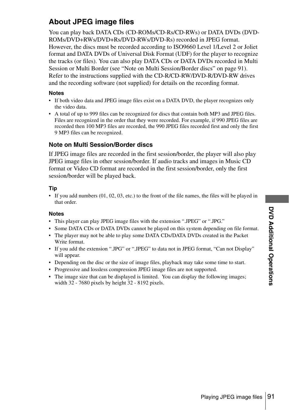 About jpeg image files | Sony SLV-D980P User Manual | Page 91 / 124