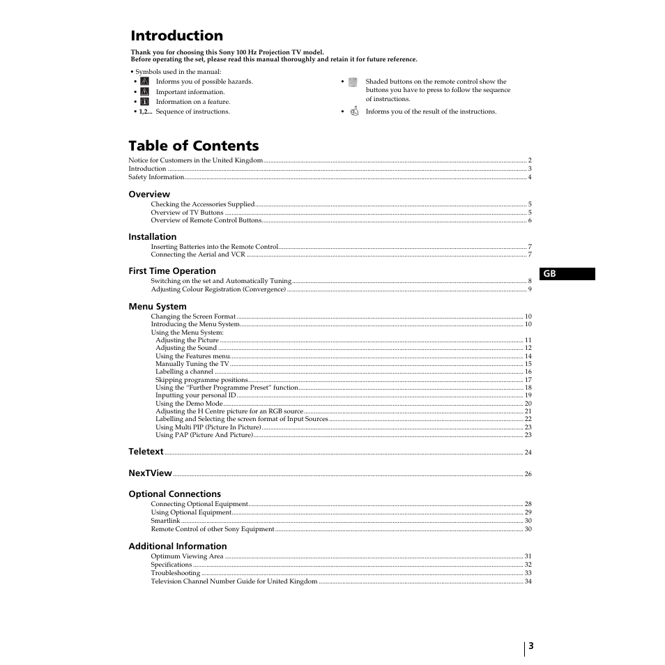 Sony KP-44PS2U User Manual | Page 3 / 35