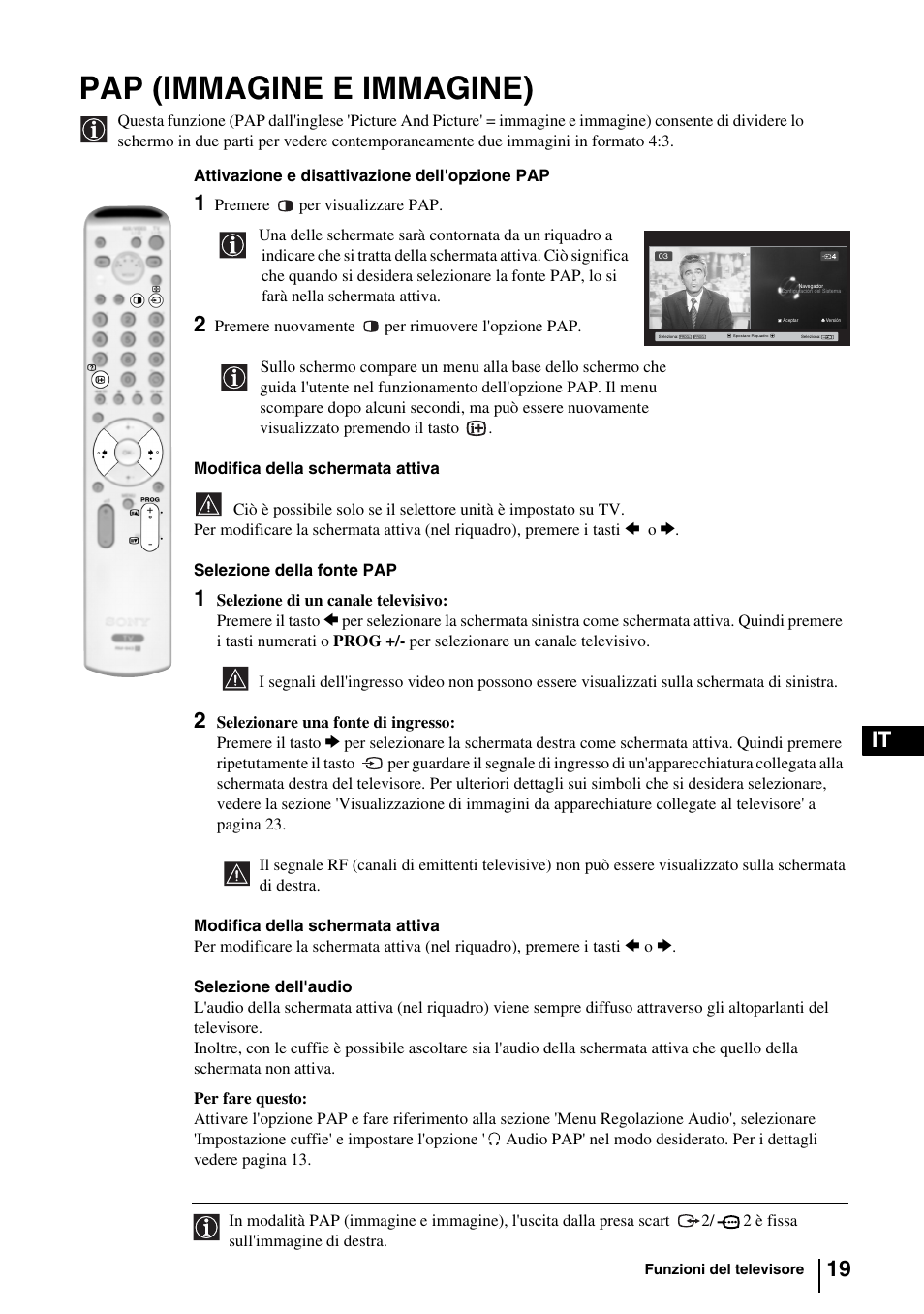 Pap (immagine e immagine), 19 it | Sony KV-29FQ85E User Manual | Page 100 / 111