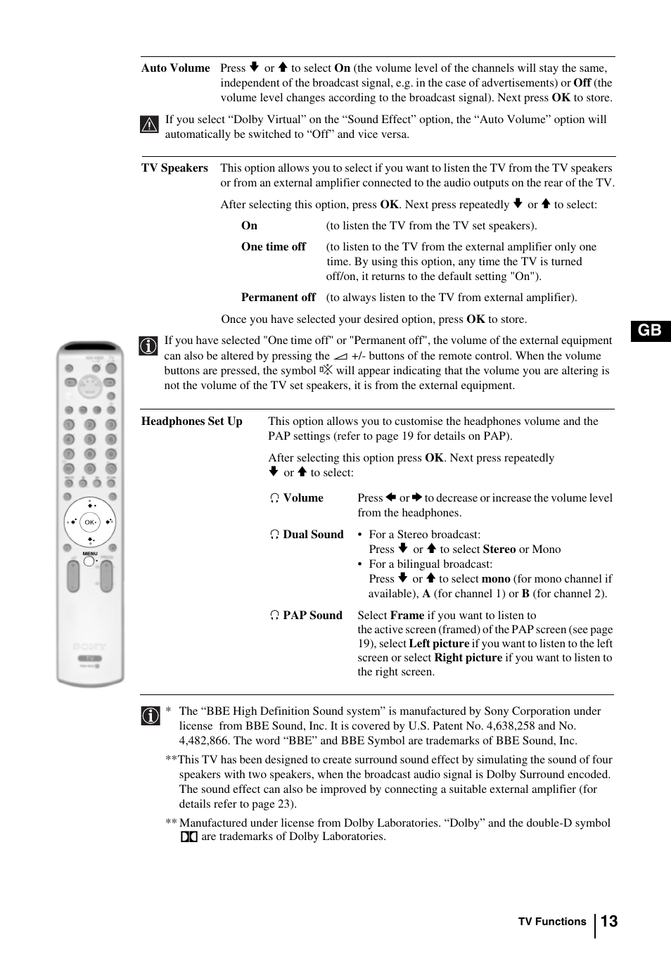 13 gb | Sony KV-29FQ85E User Manual | Page 12 / 111