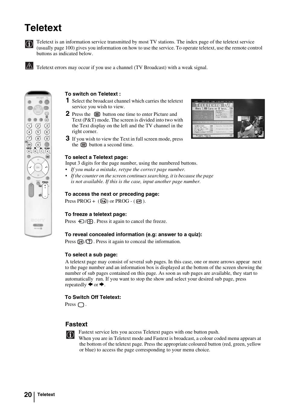 Teletext | Sony KV-29FQ85E User Manual | Page 19 / 111