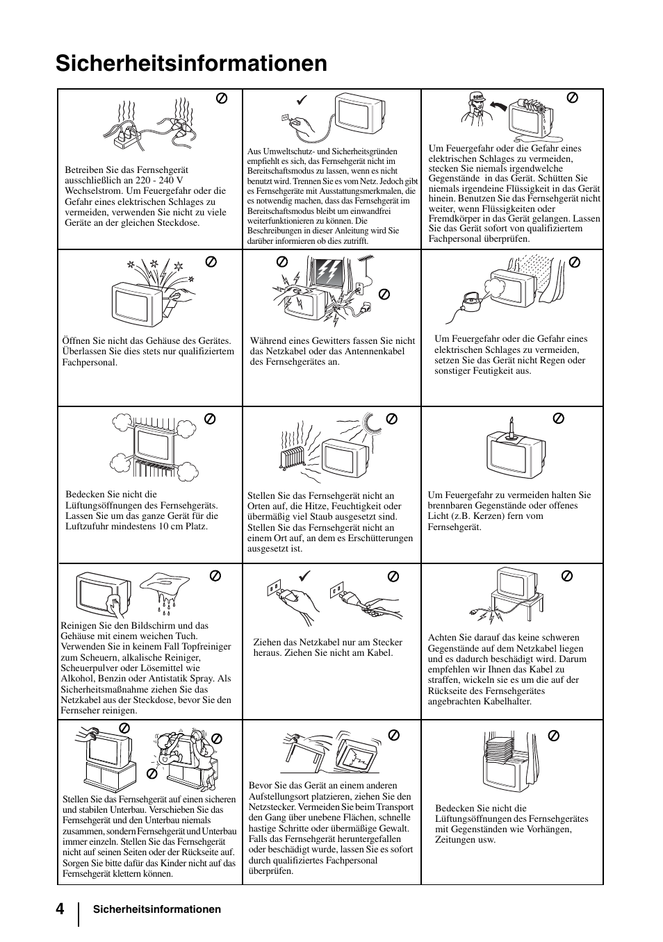 Sicherheitsinformationen | Sony KV-29FQ85E User Manual | Page 30 / 111