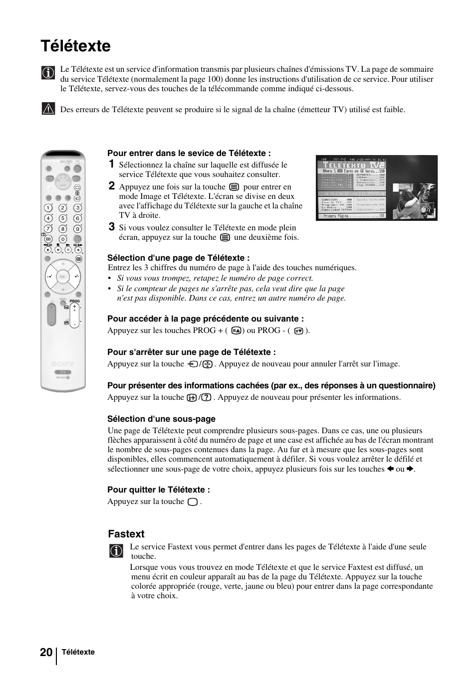 Télétexte | Sony KV-29FQ85E User Manual | Page 73 / 111