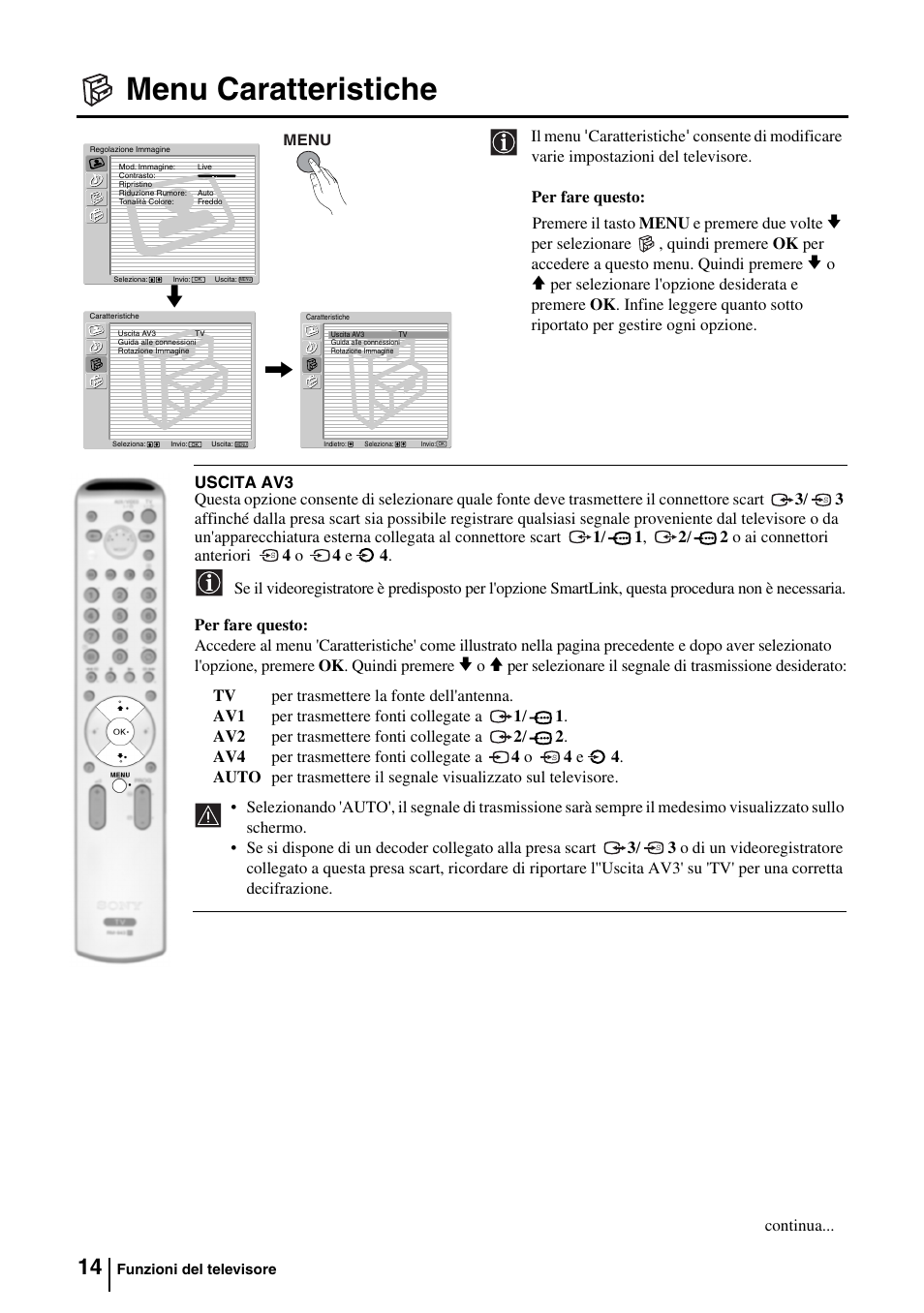 Menu caratteristiche | Sony KV-29FQ85E User Manual | Page 95 / 111