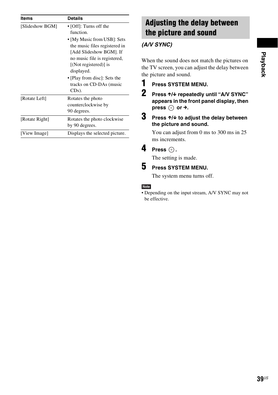 Adjusting the delay between the picture and sound | Sony BDV-F7 User Manual | Page 39 / 76