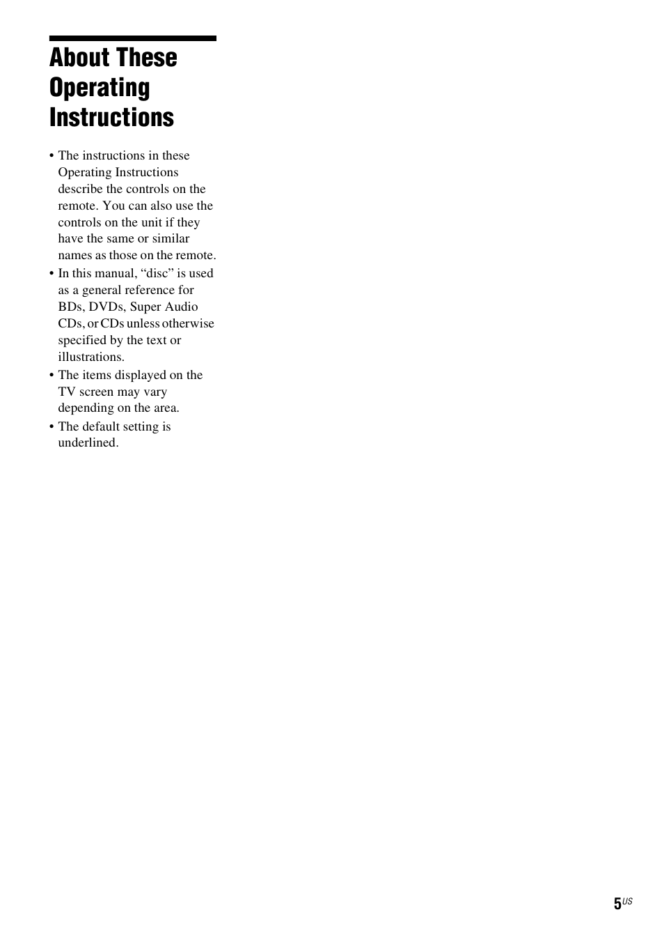 About these operating instructions | Sony BDV-F7 User Manual | Page 5 / 76