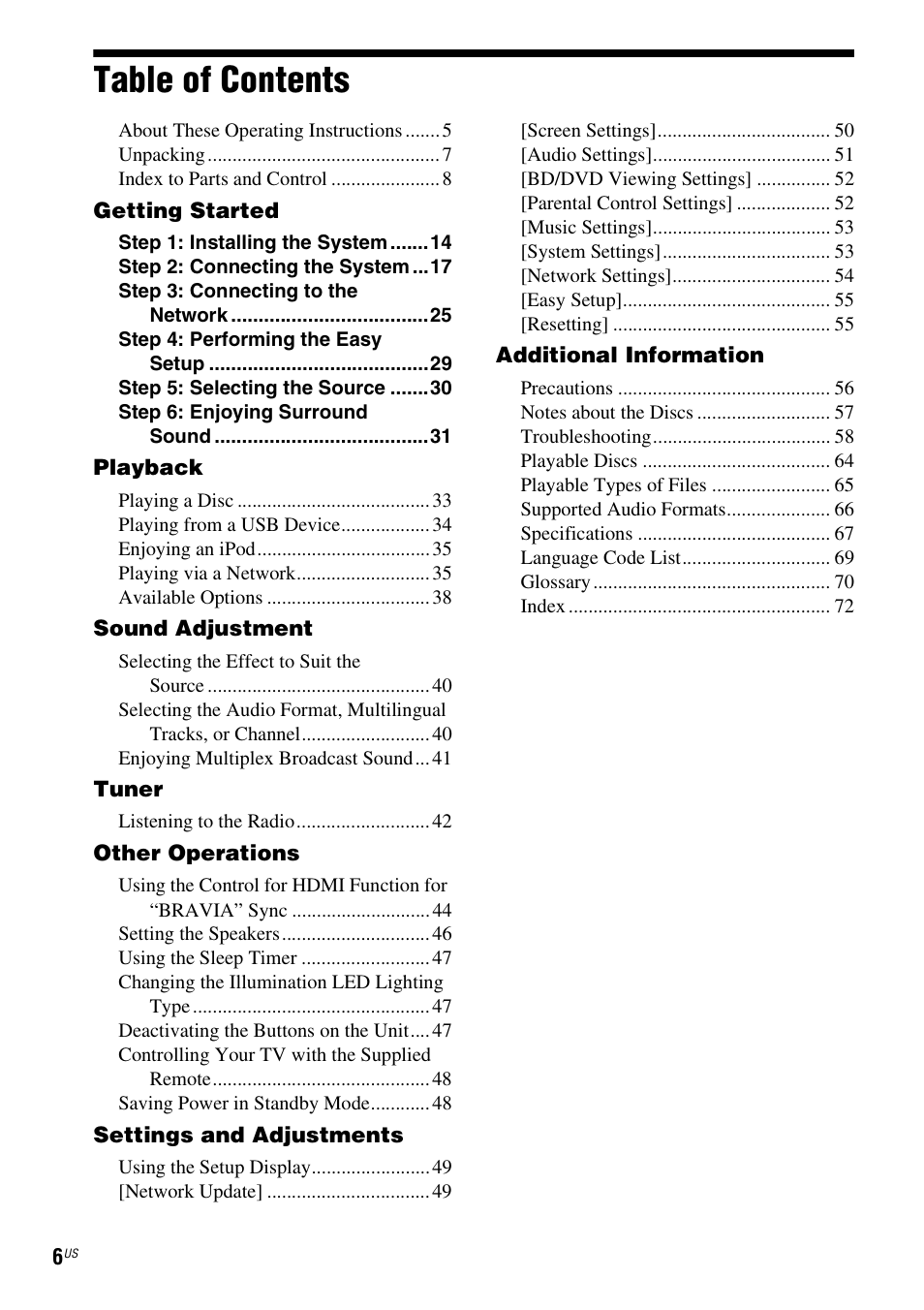 Sony BDV-F7 User Manual | Page 6 / 76
