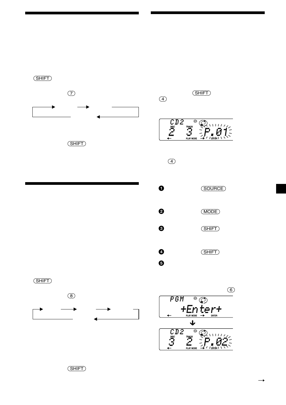 Criação de um programa — memória do programa, 33 reprodução repetitiva das faixas, Reprodução das faixas por ordem aleatória | Criação de um programa | Sony CDX-C8850R User Manual | Page 121 / 176