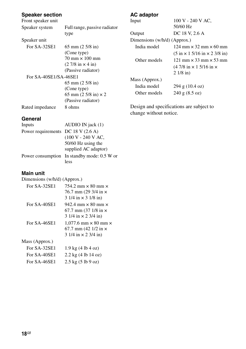 Sony SA-46SE1 User Manual | Page 18 / 20