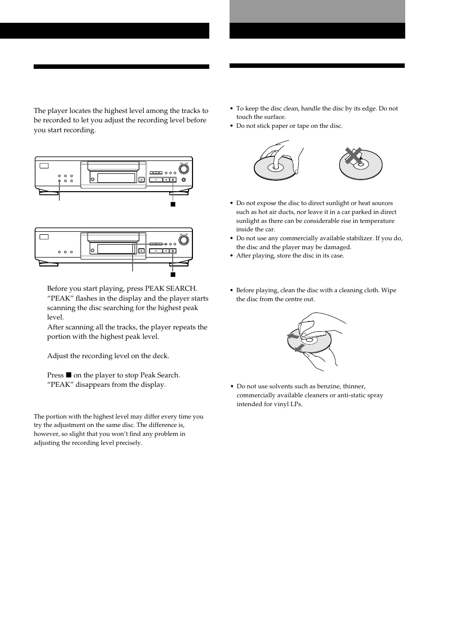 Adjusting the recording level (peak search), Recording from cds, Additional information recording from cds | Sony CDP-XE530 User Manual | Page 17 / 56