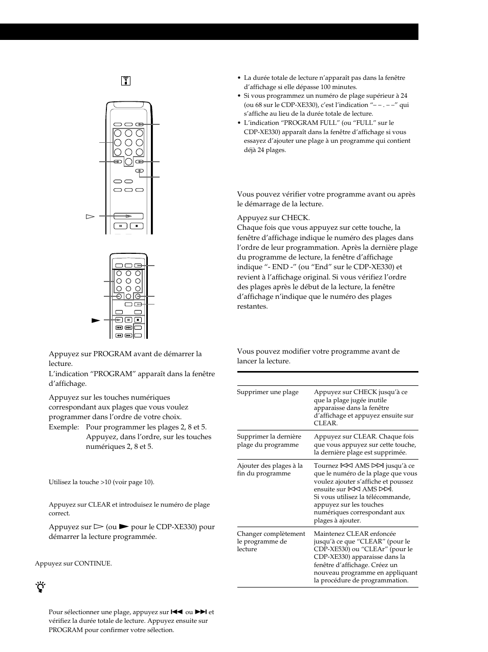 Lecture de disques compacts, Vérification de l’ordre des plages, Modification de l’ordre des plages | Sony CDP-XE530 User Manual | Page 31 / 56