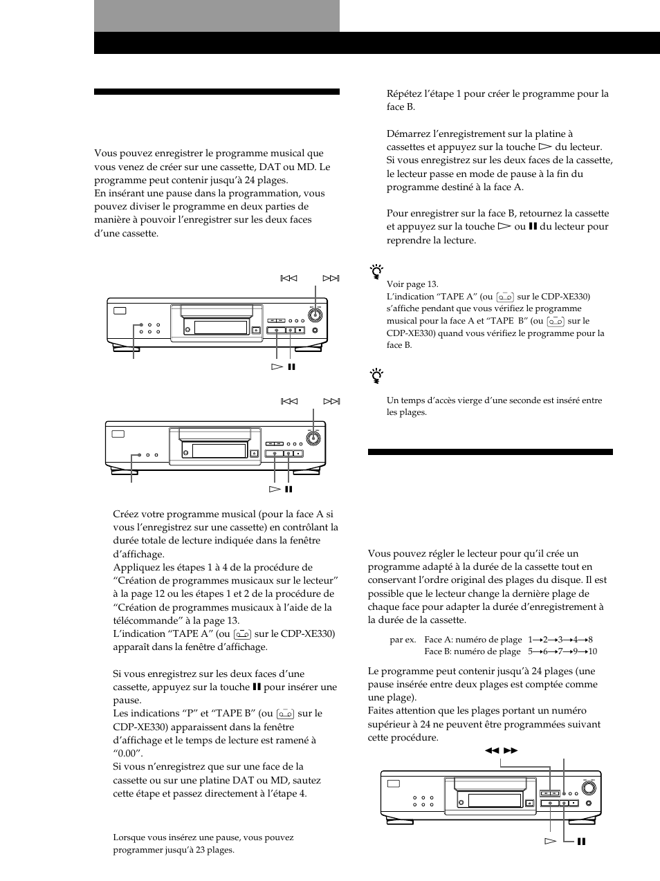 Enregistrement de votre programme musical, Enregistrement de disques compacts | Sony CDP-XE530 User Manual | Page 32 / 56