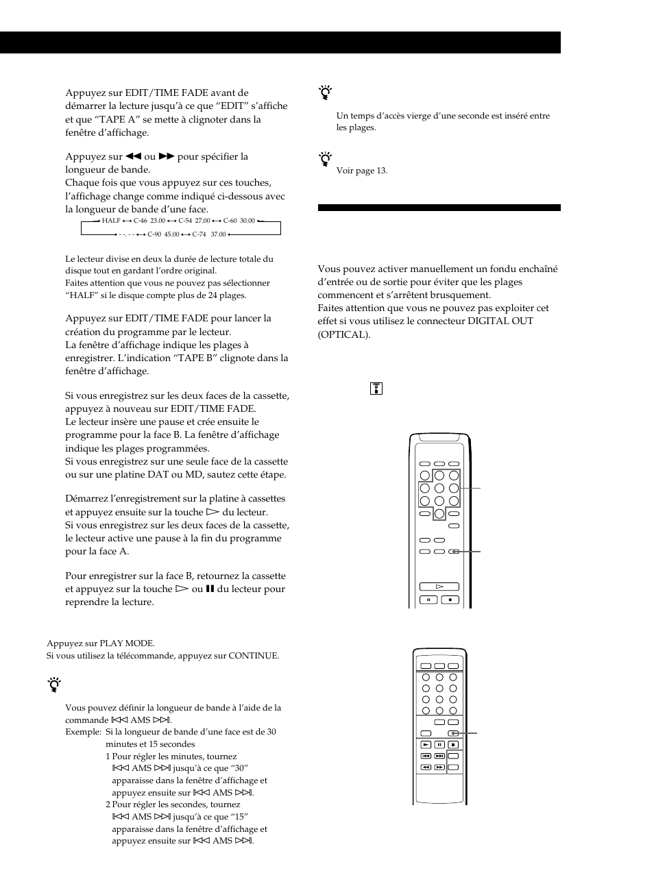 Fondu enchaîné d’entrée et de sortie, Enregistrement de disques compacts, Création d’un fondu enchaîné d’entrée ou de sortie | Sony CDP-XE530 User Manual | Page 33 / 56