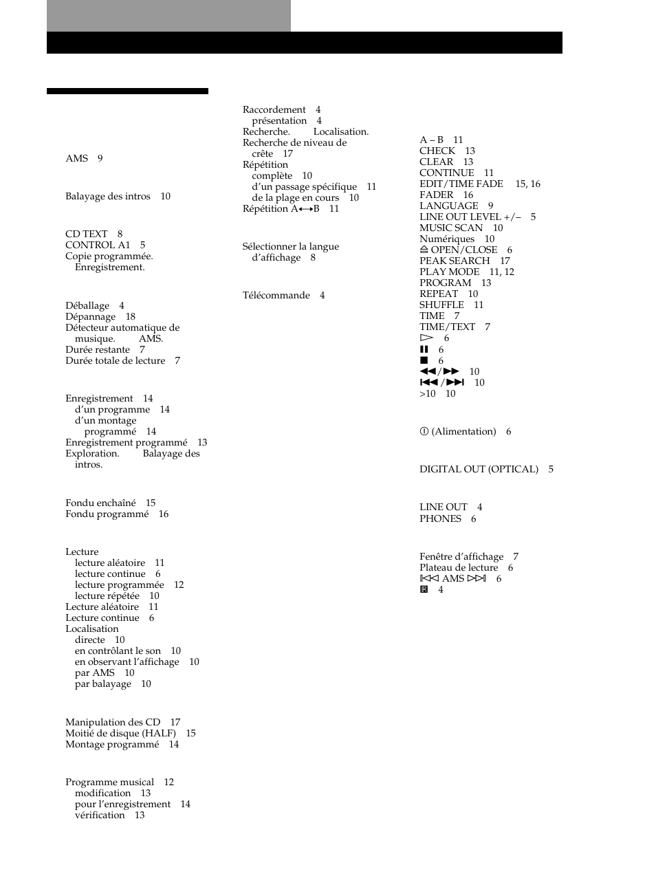 Index | Sony CDP-XE530 User Manual | Page 37 / 56