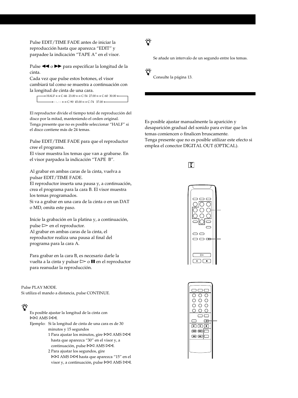 Aparición y desaparición gradual del sonido, Grabación a partir de discos compactos | Sony CDP-XE530 User Manual | Page 51 / 56