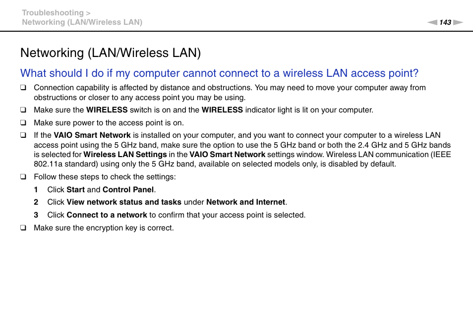 Networking (lan/wireless lan) | Sony VAIO VPCF13 User Manual | Page 143 / 178