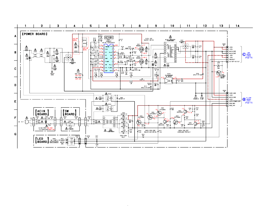 Schematic diagram-power section, 18 vd, Vg h | 2 f/b, Vg l, Page 16), Page 13) | Sony SA-WFT7 User Manual | Page 18 / 48