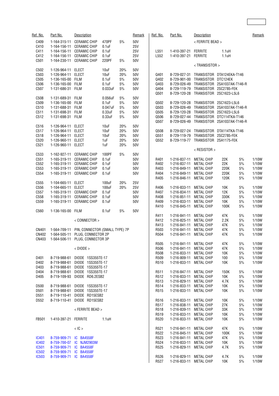 Ic503, Ic502, Ic501 | Ic402, Ic401, Filter | Sony SA-WFT7 User Manual | Page 29 / 48