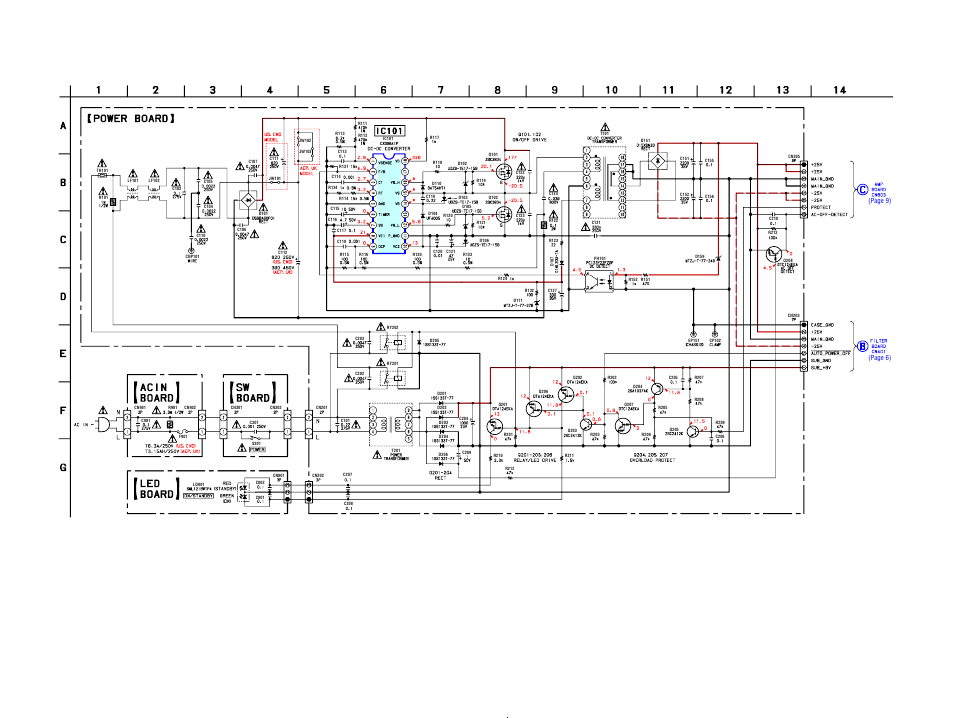 Schematic diagram-power section, Page 9), Page 6) | Sony SA-WFT7 User Manual | Page 43 / 48