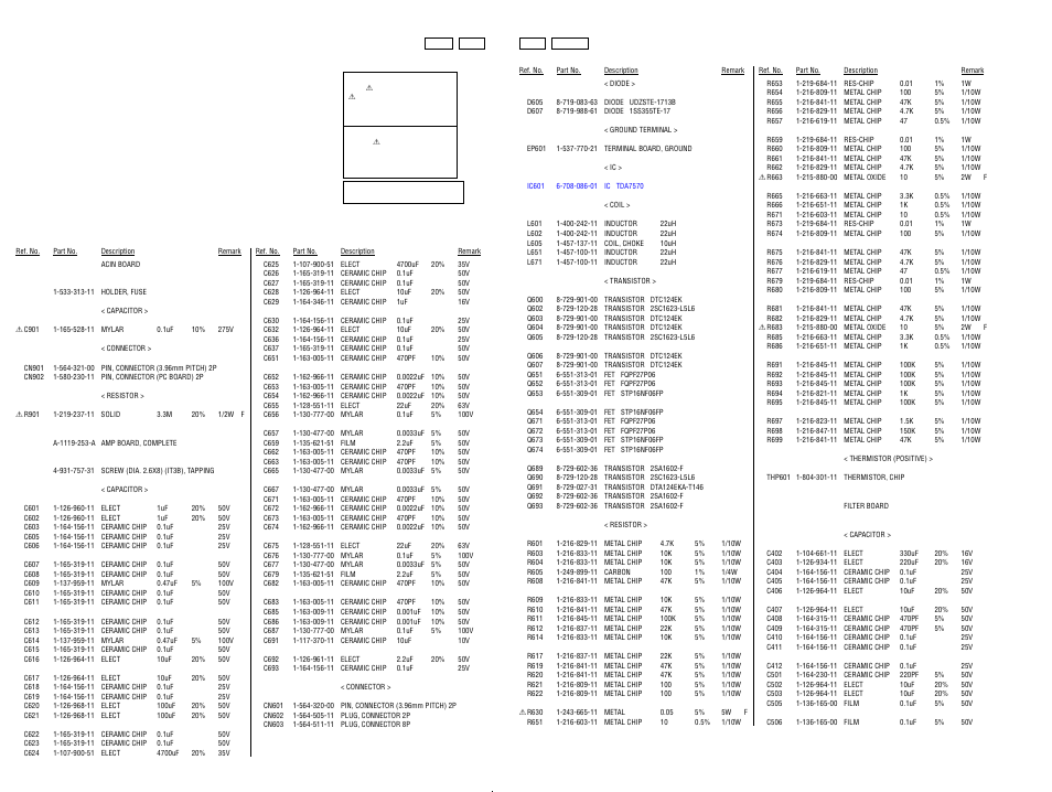 Electrical parts list, Acin, Filter | Amp acin, Amp filter | Sony SA-WFT7 User Manual | Page 44 / 48