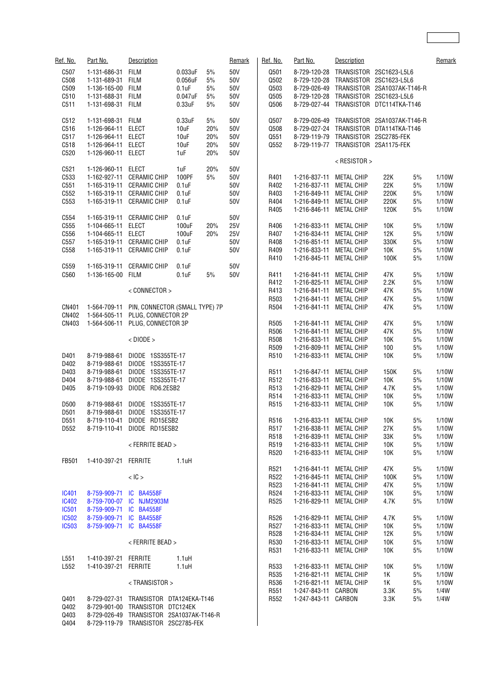 Ic503, Ic502, Ic501 | Ic402, Ic401, Filter | Sony SA-WFT7 User Manual | Page 45 / 48
